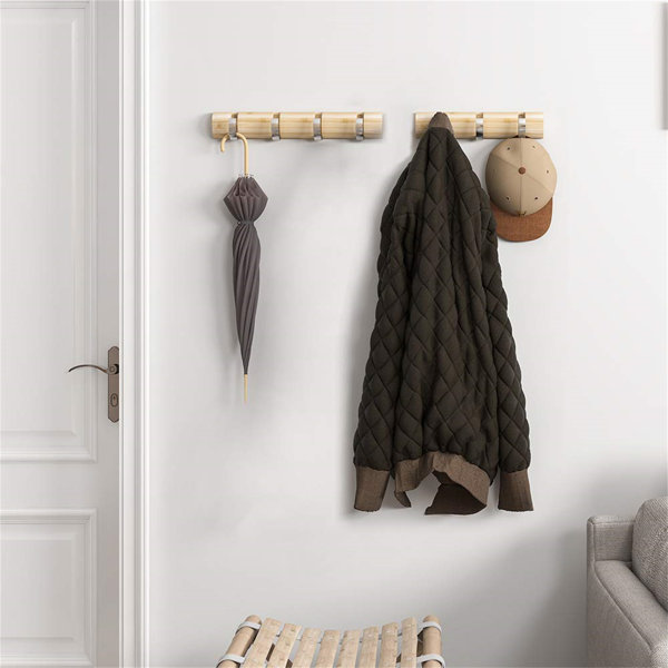 Levi Beer Bamboo Wall Mounted Coat Rack, Towel Hook Hanger Space Saving